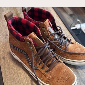 Vans Brown and Red Sneakers with Plaid Accents